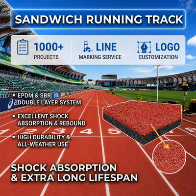 Dobra cena Ścieżka biegowa z certyfikatem IAAF Sandwich PU odporny na warunki pogodowe z dostosowalnymi opcjami koloru online